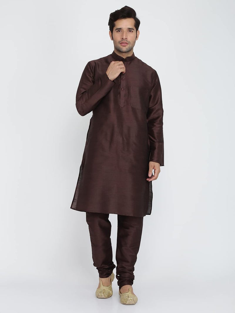 Royal Kurta Men's Silk Blend Kurta & Churidaar Pyjama Set (40, Cola.) - Image 2
