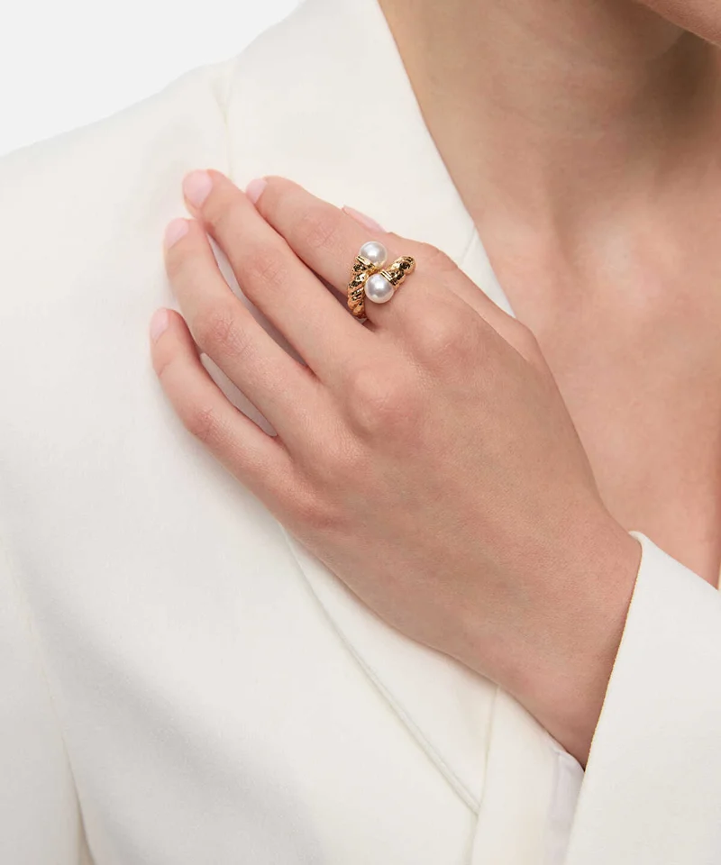 ايبيكيول Textured Ring with Faux Pearls