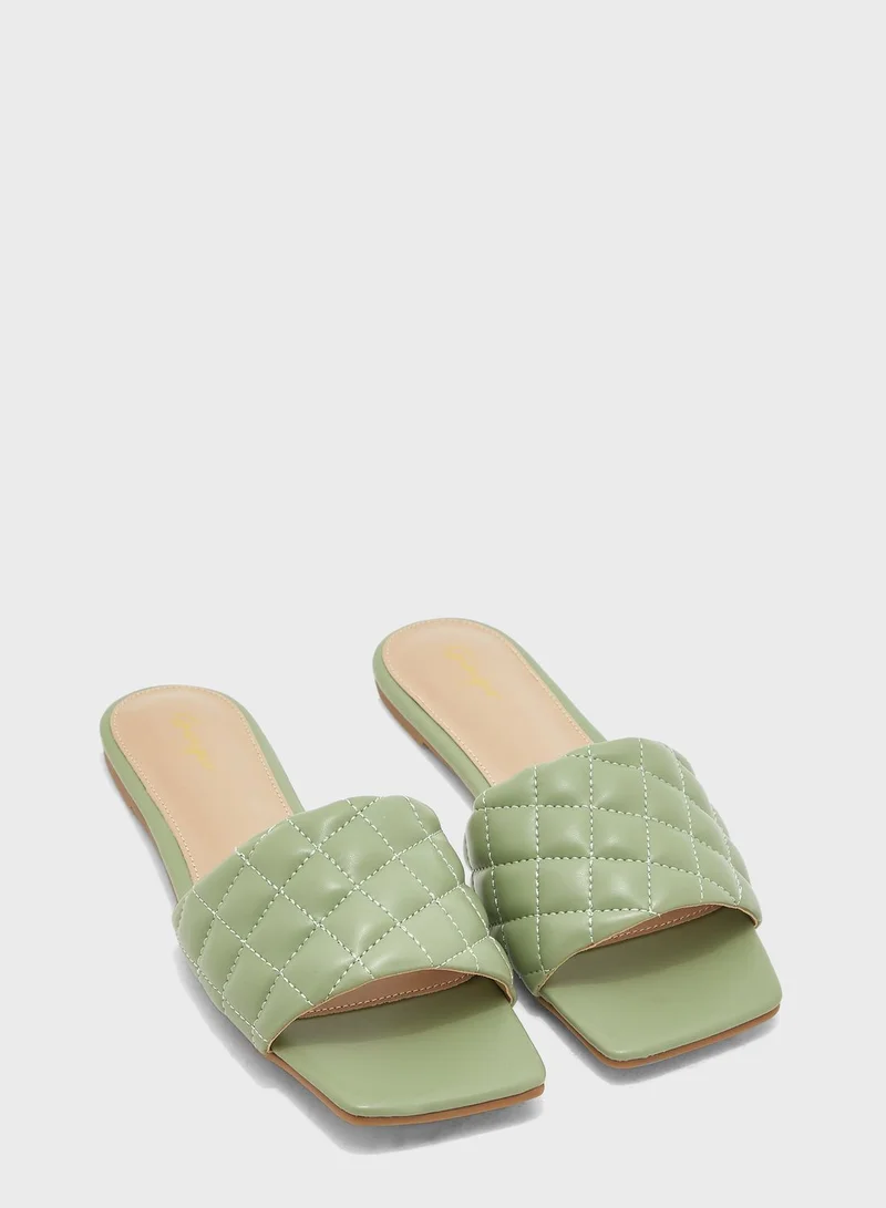 Ginger Square Toe Quilted Flat Sandal