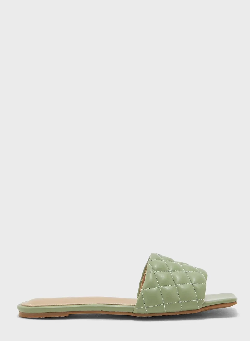 Ginger Square Toe Quilted Flat Sandal