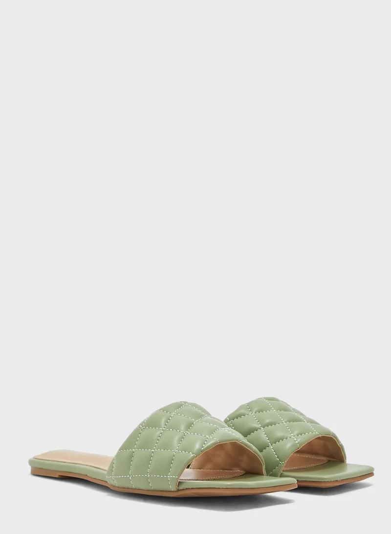 Ginger Square Toe Quilted Flat Sandal