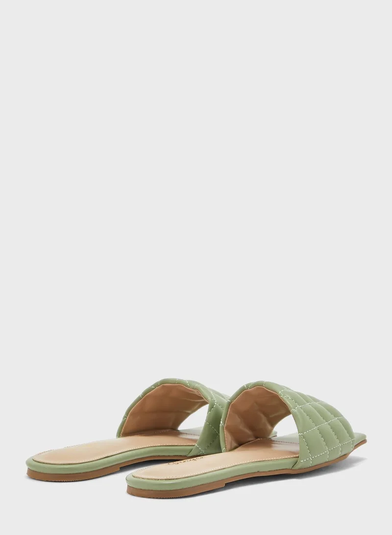 Ginger Square Toe Quilted Flat Sandal