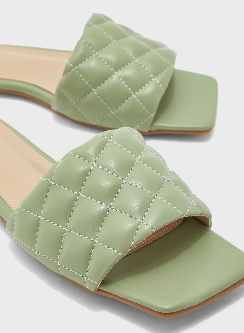 Ginger Square Toe Quilted Flat Sandal
