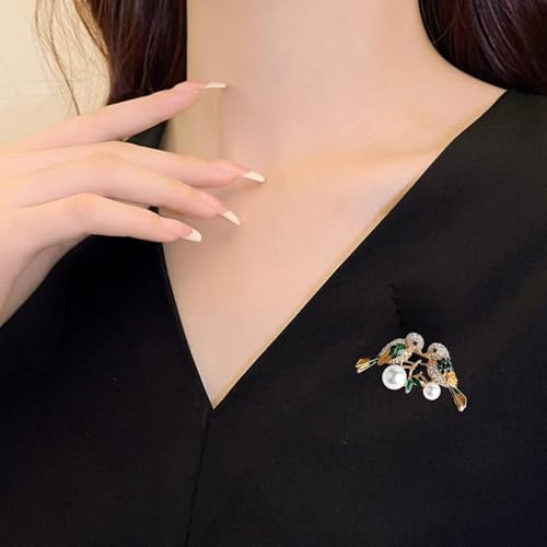 XFSAFDM 2pcs Brooch Pin For Women Double Magpie And Owl Lapel Pin Rhinestone Pearl Birds Brooch Animal Magpie Lapel Brooch Cute Crystal Birds Badge Pins Clothing Accessories - Image 5