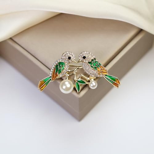 XFSAFDM 2pcs Brooch Pin For Women Double Magpie And Owl Lapel Pin Rhinestone Pearl Birds Brooch Animal Magpie Lapel Brooch Cute Crystal Birds Badge Pins Clothing Accessories - Image 3