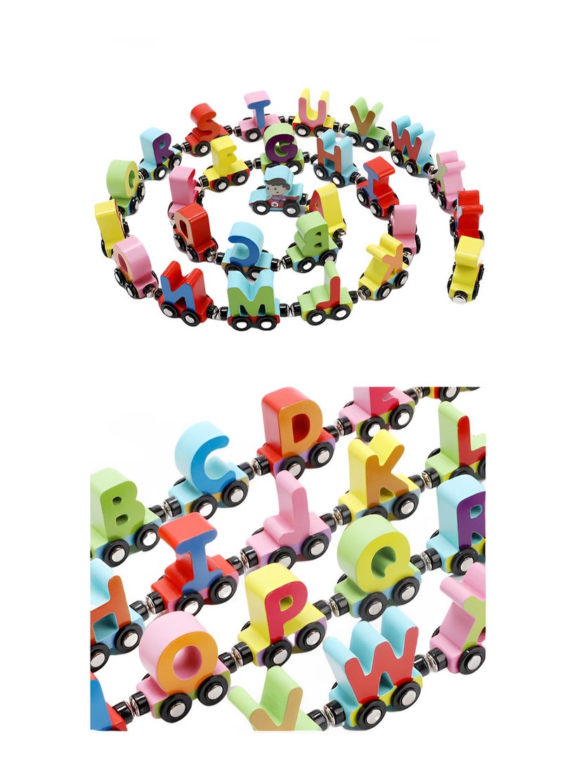 Wooden Pull Along Train, Vehicle Pattern Alphabets Learning Toys, 26 Alphabets Wooden Magnetic Train Set, Includes A to Z Letters for Toddlers  - Image 5