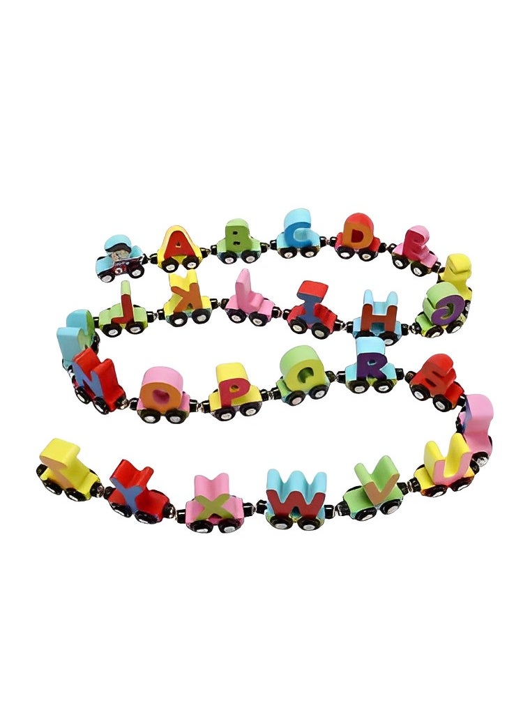 Wooden Pull Along Train, Vehicle Pattern Alphabets Learning Toys, 26 Alphabets Wooden Magnetic Train Set, Includes A to Z Letters for Toddlers  - Image 1