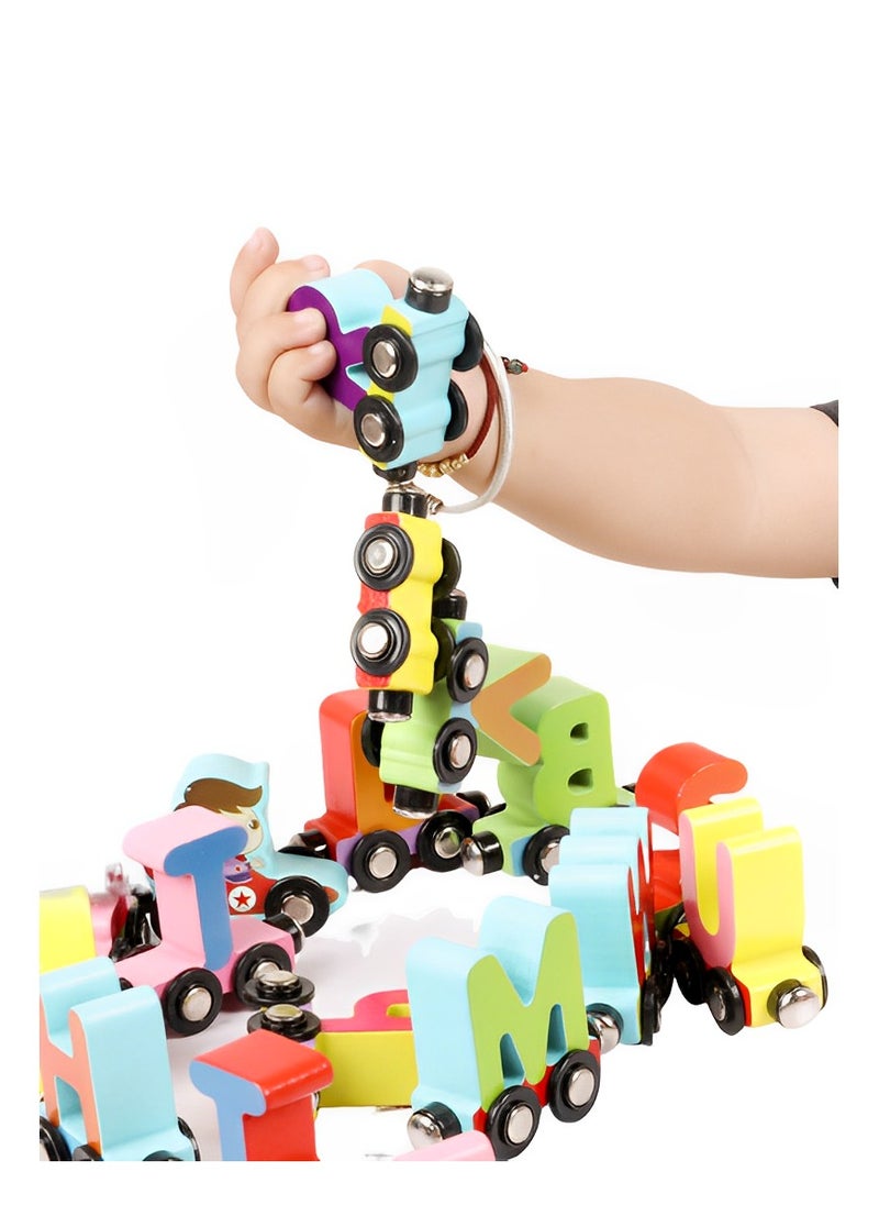Wooden Pull Along Train, Vehicle Pattern Alphabets Learning Toys, 26 Alphabets Wooden Magnetic Train Set, Includes A to Z Letters for Toddlers  - Image 4
