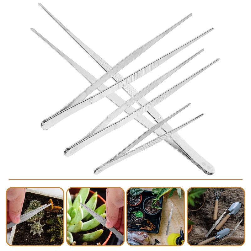 Stainless Steel Gardening Tweezers Set 4Pcs Long Handle Serrated Tips 12 25Cm - Image 4