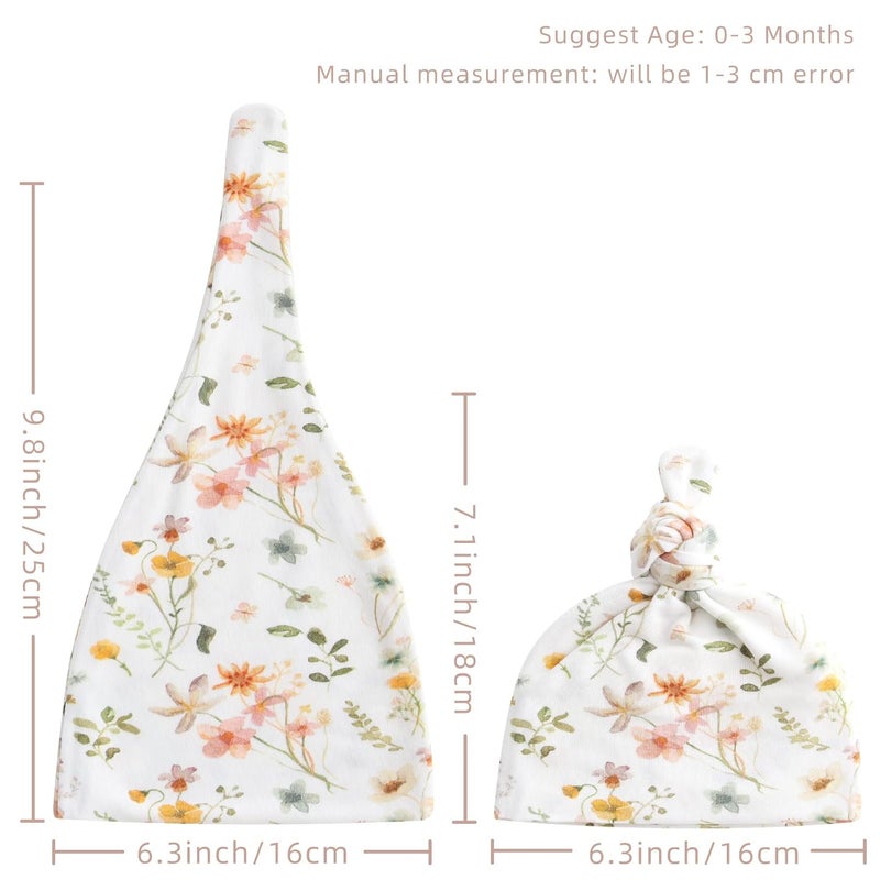 LifeTree Newborn Swaddle Set with Matching Hat and Bow Set Wooden Birth Announcement Card Floral Baby Girl Newborn Receiving Blankets Baby Swaddle Nursery Wildflower - Image 3