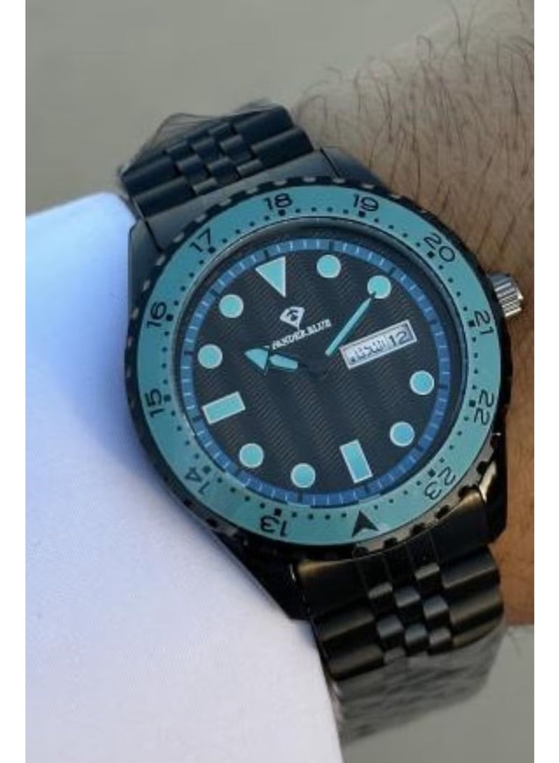 Fander Blue Men's Watch, Black Steel, Tiffany Dial
