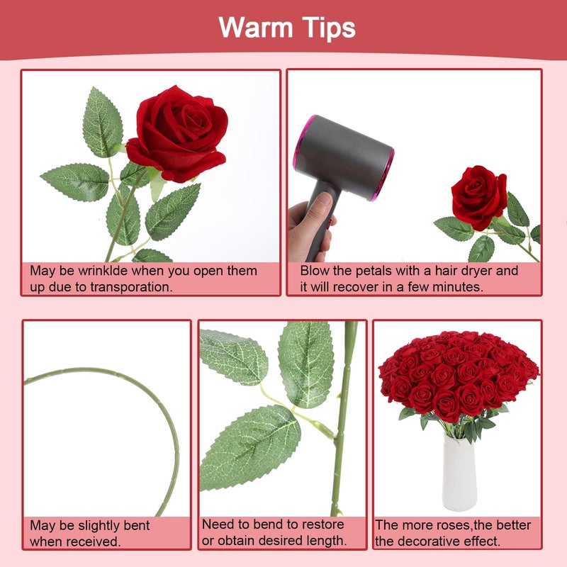 Cloudecor 12Pcs Red Roses Artificial Flowers Fake Roses Faux Velvet Silk Flower for Home Wedding Decoration (Pearl Rose, Red) - Image 5
