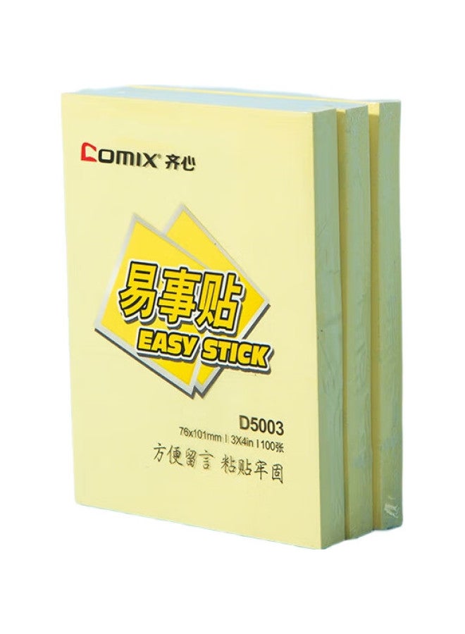Comix 12 Packs Colorful Sticky Notes, 76*101Mm Large Size, Self-Adhesive Memo Pads/Message Papers, Office Supplies, D5003, Yellow - Image 1
