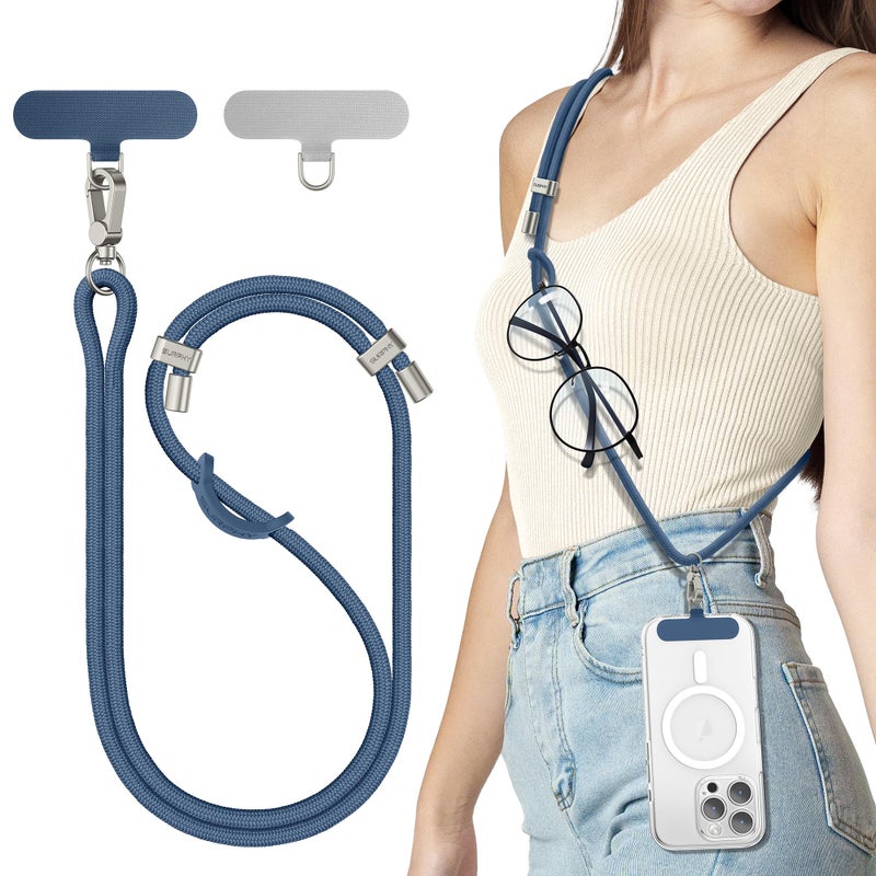 SURPHY Phone Lanyard Adjustable Phone Strap Crossbody with 2 Pack Cell Phone Tether Tab Premium Metal Buckles SkinFriendly Universal Cell Phone Lanyard Crossbody for Women and Men Denim Blue - Image 2