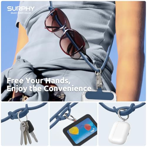 SURPHY Phone Lanyard Adjustable Phone Strap Crossbody with 2 Pack Cell Phone Tether Tab Premium Metal Buckles SkinFriendly Universal Cell Phone Lanyard Crossbody for Women and Men Denim Blue - Image 3