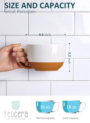 Teocera Beige Coffee Mugs Set of 4, 16 oz Ceramic Coffee Mug, Large Mug Set with Handle for Cold or Hot Drinks like Cocoa, Latte, Milk, Cereal, Durable Porcelain with Nordic Style - Image 4