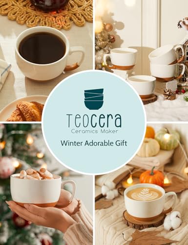 Teocera Beige Coffee Mugs Set of 4, 16 oz Ceramic Coffee Mug, Large Mug Set with Handle for Cold or Hot Drinks like Cocoa, Latte, Milk, Cereal, Durable Porcelain with Nordic Style - Image 5