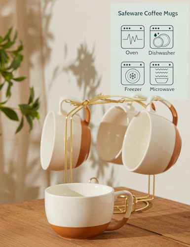 Teocera Beige Coffee Mugs Set of 4, 16 oz Ceramic Coffee Mug, Large Mug Set with Handle for Cold or Hot Drinks like Cocoa, Latte, Milk, Cereal, Durable Porcelain with Nordic Style - Image 3