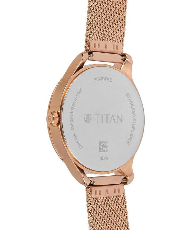 Titan Workwear Pink Round Dial Gold Mesh Strap Analogue Watch For Women 2649wm05 - Image 2