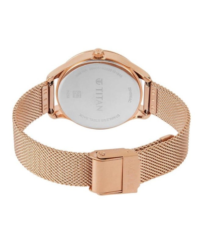 Titan Workwear Pink Round Dial Gold Mesh Strap Analogue Watch For Women 2649wm05 - Image 4