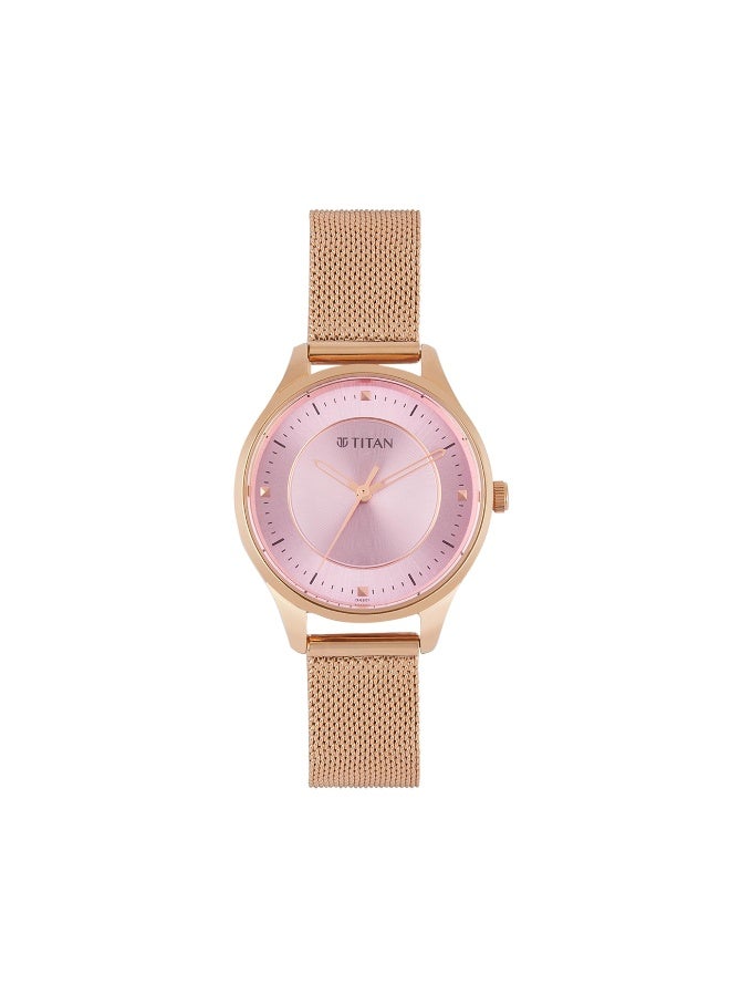 Titan Workwear Pink Round Dial Gold Mesh Strap Analogue Watch For Women 2649wm05 - Image 1