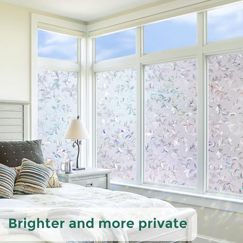 HOME13™ Frosted Glass Window Film Self Adheisve Decoartive Window Privacy Film Heat Control Removable Vinyl Window Sticker for Home Office (16"x50" Inch, Rainbow Leaf) - Image 2
