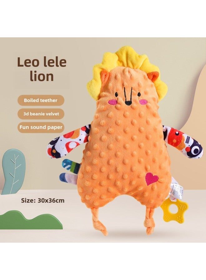 Baby Animal 3D Figurine Plush Doll With Silicone Teeth Glue Bell Paper Towel Baby Square Towel-Color:Leo Lele Lion Soothing Sleeping Doll (bag) 77g Volume Weight 275g  - Image 1