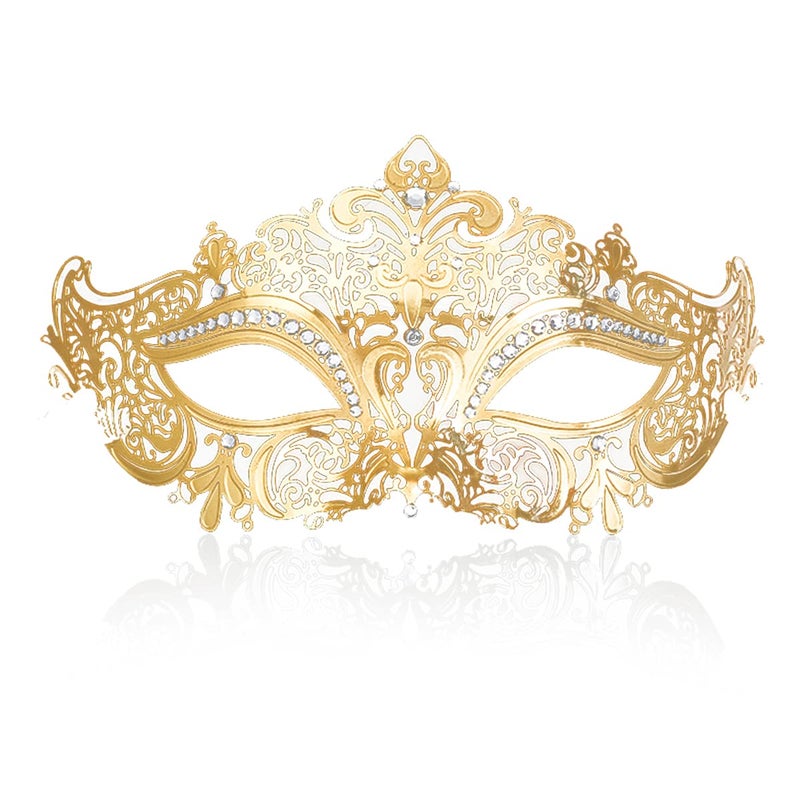 Cosmer Masquerade Mask for Women Shiny Laser Cut Metal Rhinestone Mask Party Porm Ball Mask (Gold Owl) - Image 1