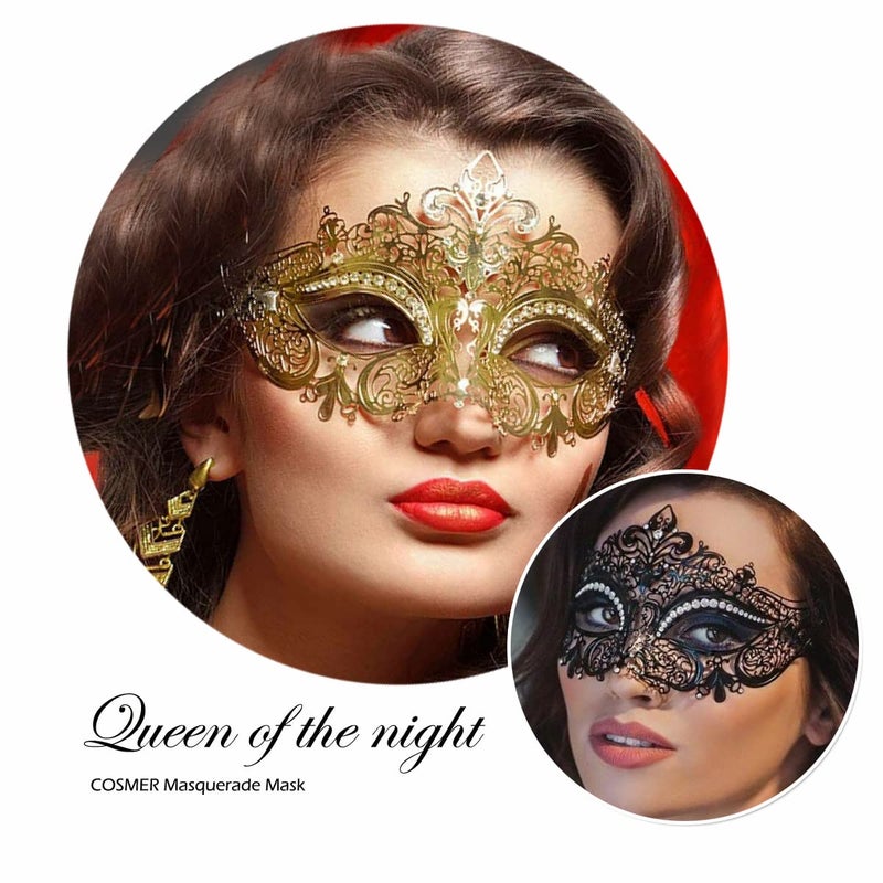 Cosmer Masquerade Mask for Women Shiny Laser Cut Metal Rhinestone Mask Party Porm Ball Mask (Gold Owl) - Image 3