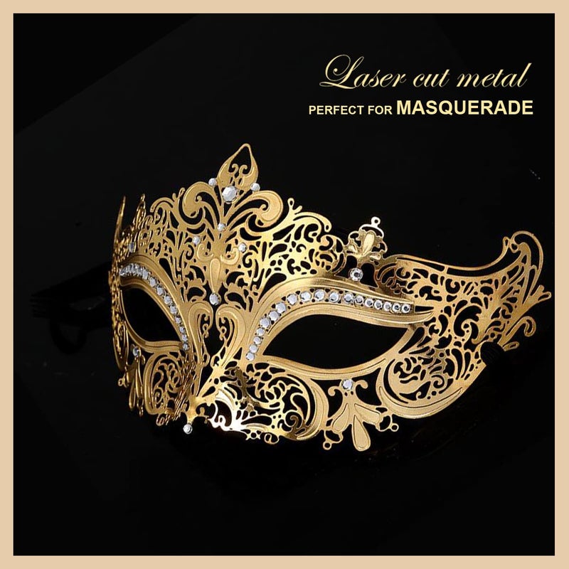 Cosmer Masquerade Mask for Women Shiny Laser Cut Metal Rhinestone Mask Party Porm Ball Mask (Gold Owl) - Image 2
