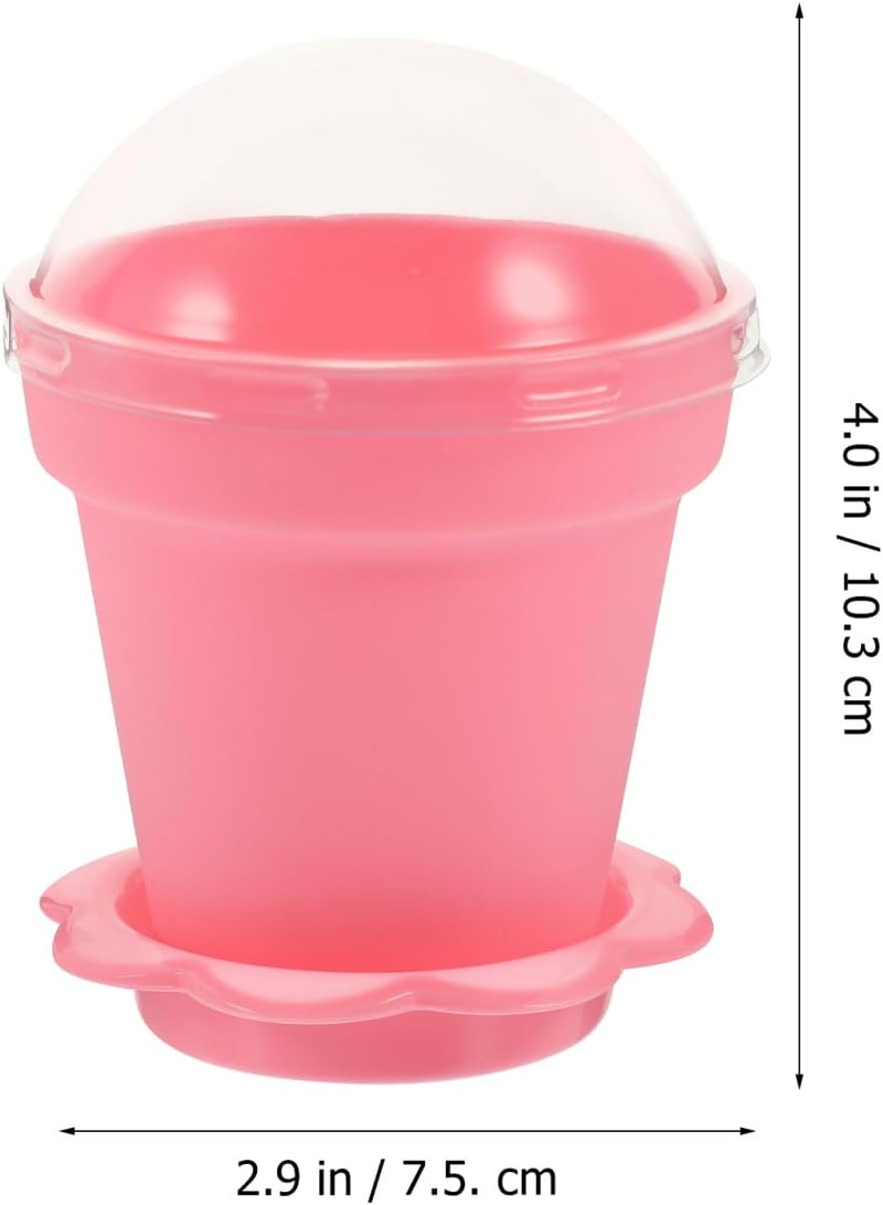 DOITOOL Flower Pot Dessert Cups 25 Sets Novelty Plastic Cake Cups with Lid Shovel Spoon Bottom Tray Dessert Ice Cream Yogurt Containers Holder for Ice Cream DIY Baking Pink - Image 3