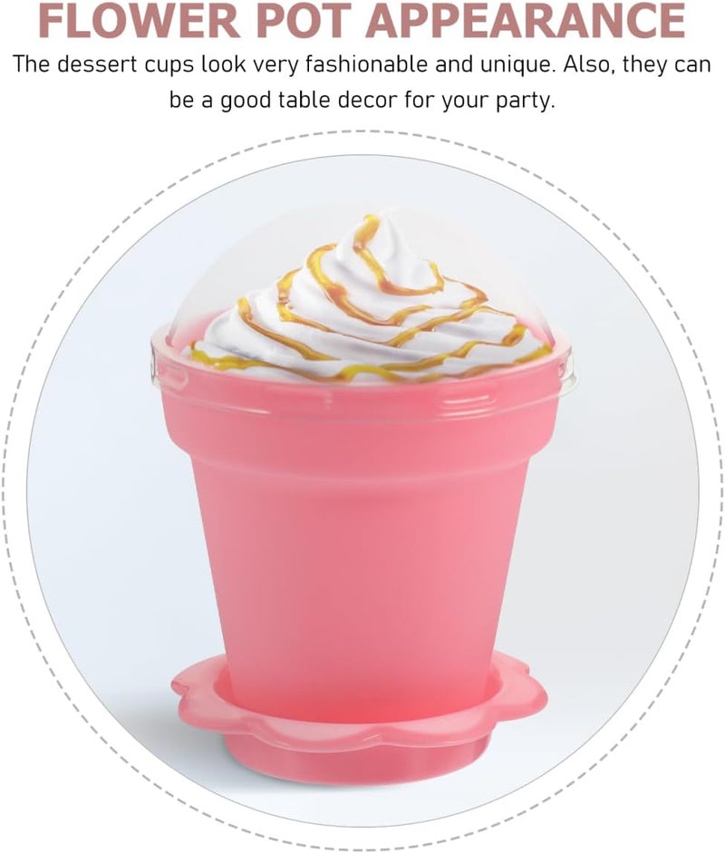 DOITOOL Flower Pot Dessert Cups 25 Sets Novelty Plastic Cake Cups with Lid Shovel Spoon Bottom Tray Dessert Ice Cream Yogurt Containers Holder for Ice Cream DIY Baking Pink - Image 5