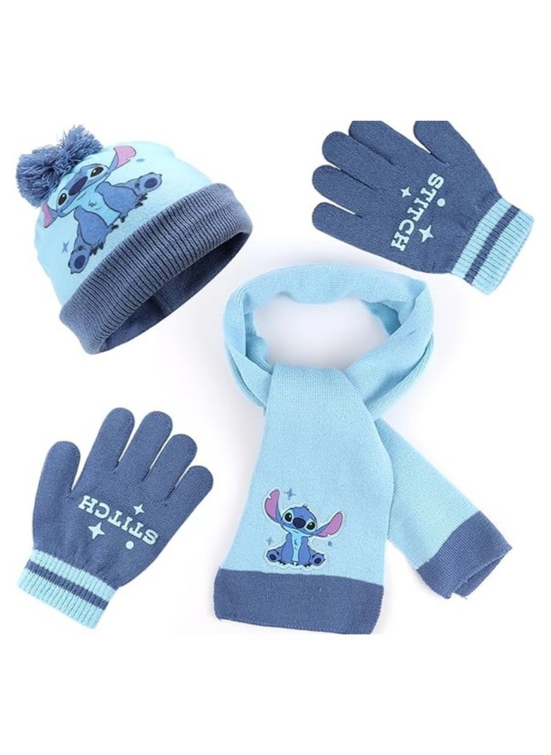 General Kids Hat Scarf Glove Set, 3 Piece Stitch Kids Winter Warm Beanie Scarf Glove Set, Hat Scarf & Glove Set Gift Set for Boys & Girls 2-8 years old  - Image 1