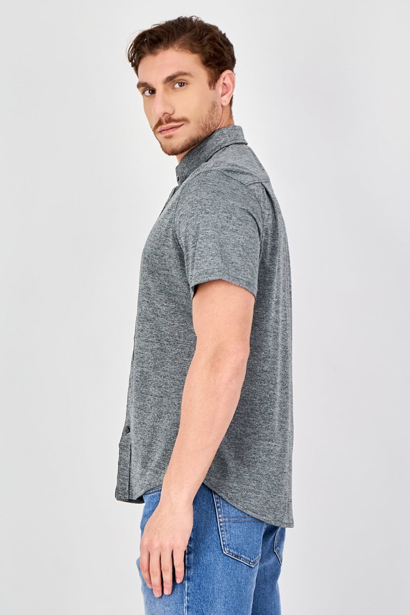 Report Collection Men Modern Fit Heather Short Sleeve Polo Shirt, Grey - Image 3