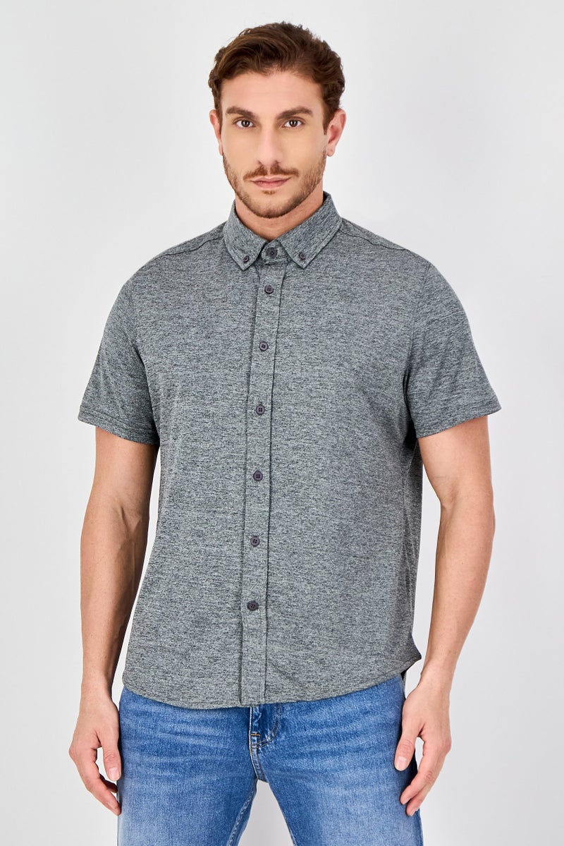 Report Collection Men Modern Fit Heather Short Sleeve Polo Shirt, Grey - Image 1