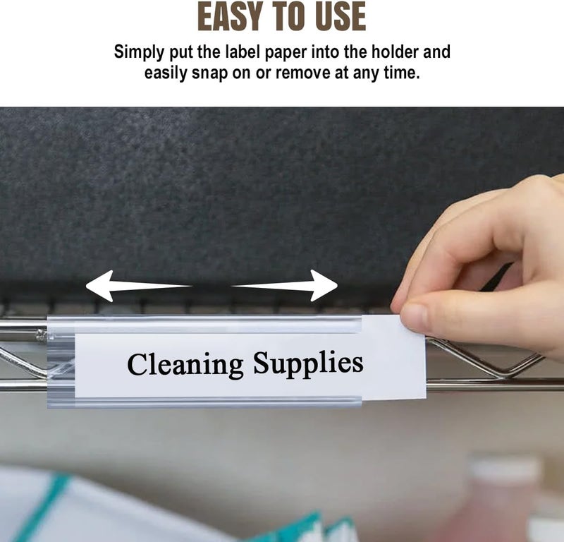 Lenink 20Pcs Wire Shelf Label Holders,Plastic Wire Rack Label Holder Compatible with Metro and Nexel 1-1/4in Shelves,Label Area 6in Lx1.25in H (Label Paper Not Included) - Image 3