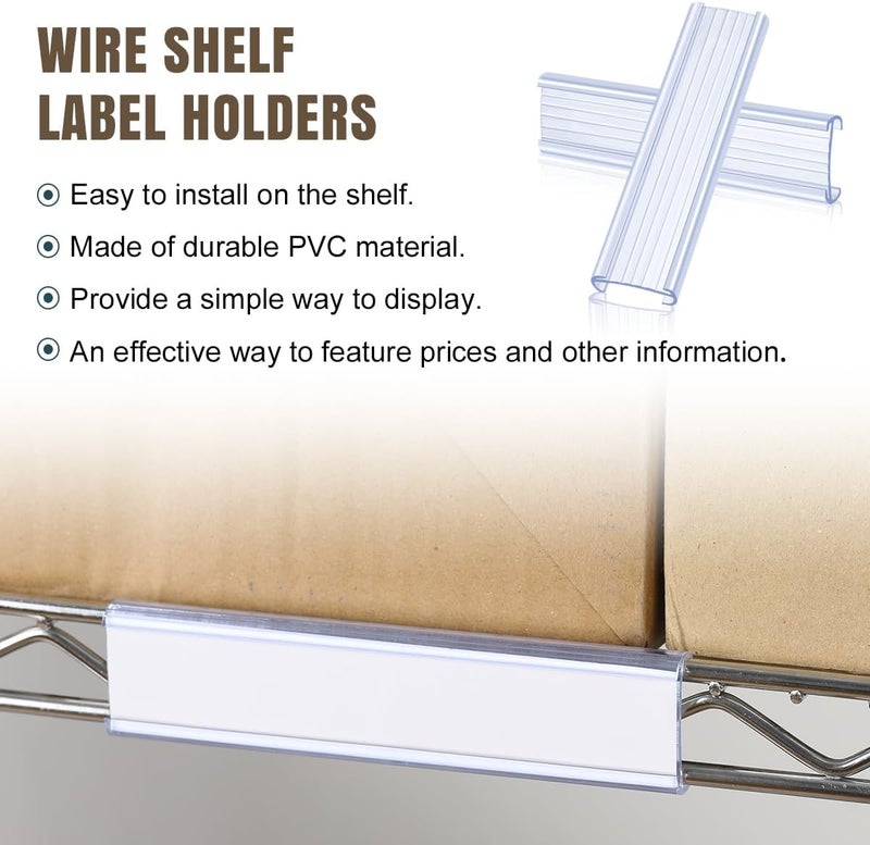 Lenink 20Pcs Wire Shelf Label Holders,Plastic Wire Rack Label Holder Compatible with Metro and Nexel 1-1/4in Shelves,Label Area 6in Lx1.25in H (Label Paper Not Included) - Image 2