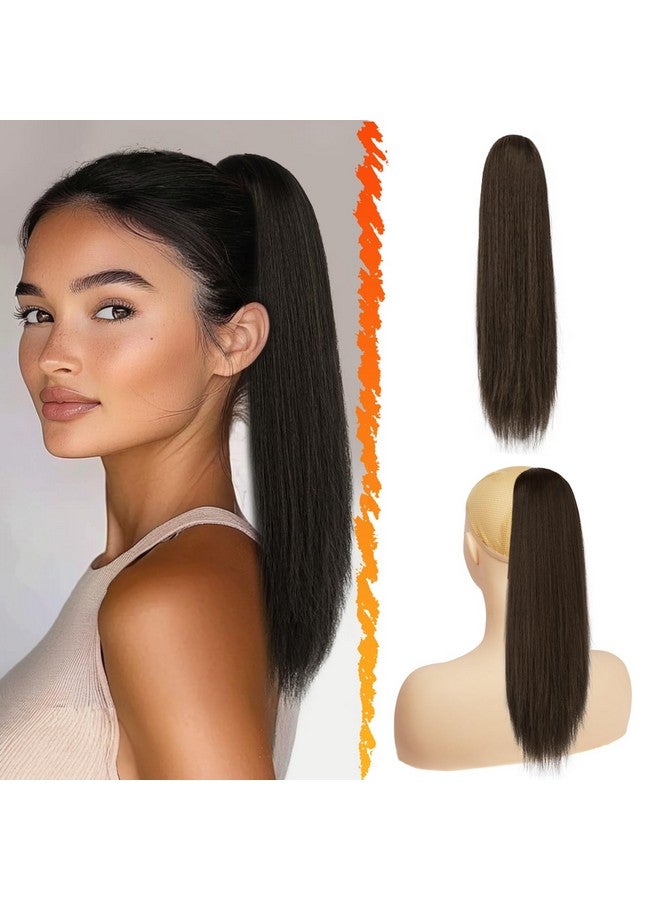 بارسدار وصلات شعر ذيل حصان بنية من بارسدار - وصلات شعر ذيل حصان قصيرة مستقيمة برباط بطول 16 بوصة للنساء، وصلات شعر ذيل حصان صناعية ناعمة بمشبك، وصلات شعر ذيل حصان اصطناعية للاستخدام اليومي - بنية - Image 1