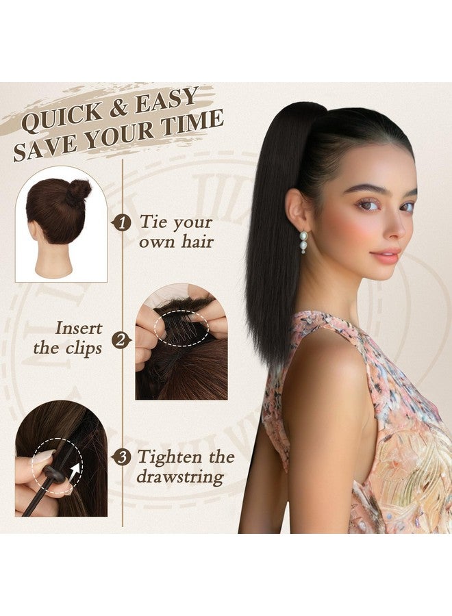 بارسدار وصلات شعر ذيل حصان بنية من بارسدار - وصلات شعر ذيل حصان قصيرة مستقيمة برباط بطول 16 بوصة للنساء، وصلات شعر ذيل حصان صناعية ناعمة بمشبك، وصلات شعر ذيل حصان اصطناعية للاستخدام اليومي - بنية - Image 5