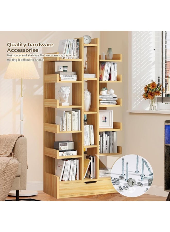انسجام رف كتب خشبي قائم بذاته مكون من 18 طبقة، رف تخزين، رف تخزين، رف أدراج للمنزل وغرفة المعيشة والمكتب - Image 4