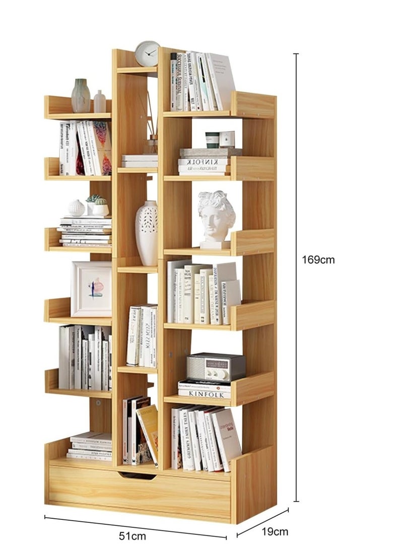 انسجام رف كتب خشبي قائم بذاته مكون من 18 طبقة، رف تخزين، رف تخزين، رف أدراج للمنزل وغرفة المعيشة والمكتب - Image 2