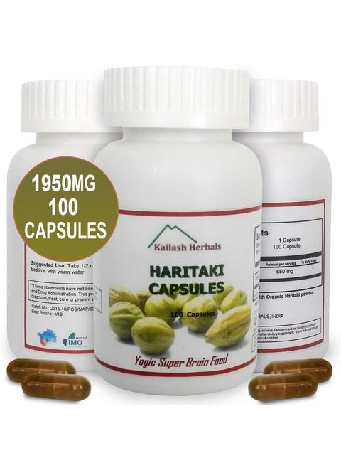 Organic Haritaki Capsules 2420Mg Improves Digestion Detoxification & Rejuvenation Maintains Regularity Brain Function 100 Capsules Terminalia Chebula ; Vegan Non Gmo