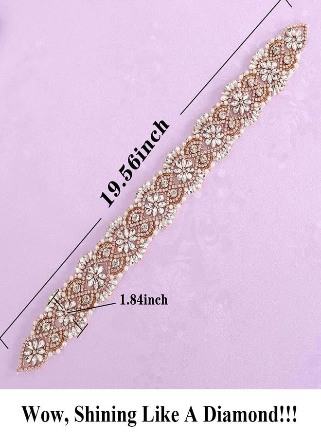 Pardecor Wedding Belt Rhinestone Belt Bridal Wedding Dress Sash Trim Rhinestone Applique Dress Belt Crystal Sash Accessories, Rosegold, 19.56x1.84inch - Image 2