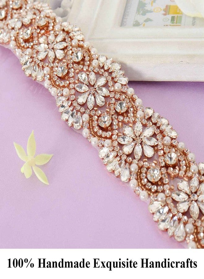 Pardecor Wedding Belt Rhinestone Belt Bridal Wedding Dress Sash Trim Rhinestone Applique Dress Belt Crystal Sash Accessories, Rosegold, 19.56x1.84inch - Image 3
