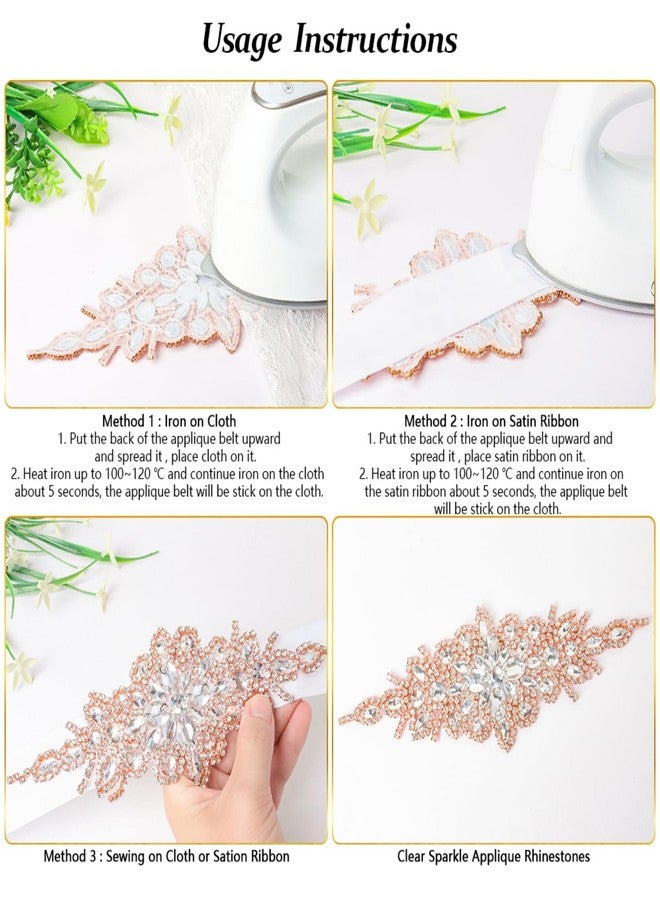 Pardecor Wedding Belt Rhinestone Belt Bridal Wedding Dress Sash Trim Rhinestone Applique Dress Belt Crystal Sash Accessories, Rosegold, 19.56x1.84inch - Image 5