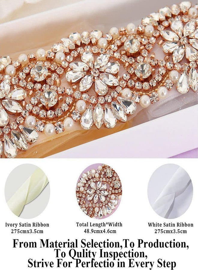 Pardecor Wedding Belt Rhinestone Belt Bridal Wedding Dress Sash Trim Rhinestone Applique Dress Belt Crystal Sash Accessories, Rosegold, 19.56x1.84inch - Image 4