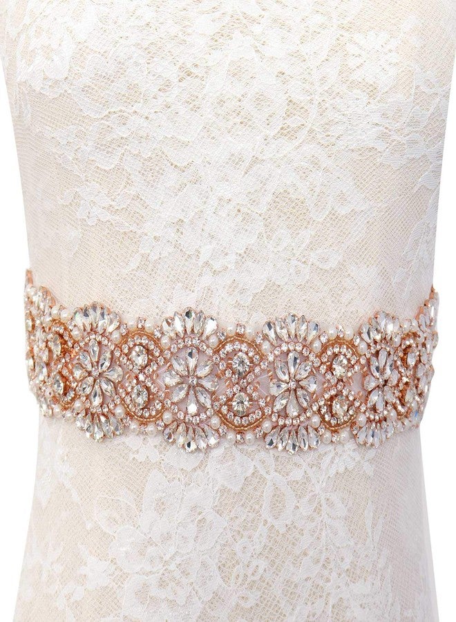 Pardecor Wedding Belt Rhinestone Belt Bridal Wedding Dress Sash Trim Rhinestone Applique Dress Belt Crystal Sash Accessories, Rosegold, 19.56x1.84inch - Image 1
