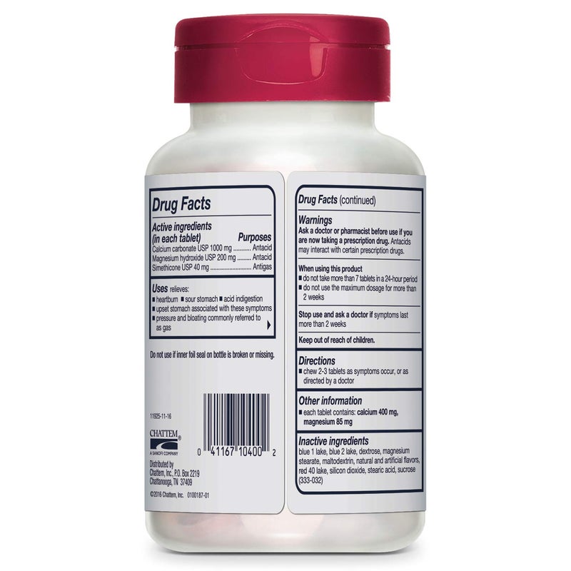 Rolaids Advanced Antacid Plus Anti-Gas 60 Chewable Tablets, Assorted Berry, Heartburn and Gas Relief - Image 2