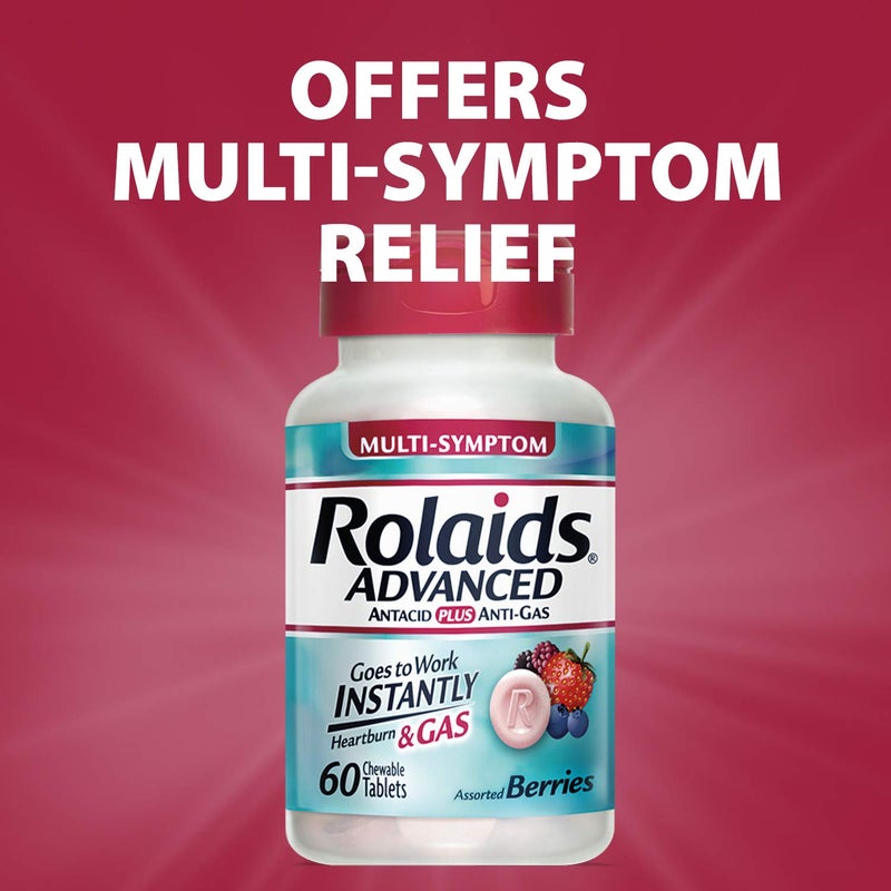 Rolaids Advanced Antacid Plus Anti-Gas 60 Chewable Tablets, Assorted Berry, Heartburn and Gas Relief - Image 3