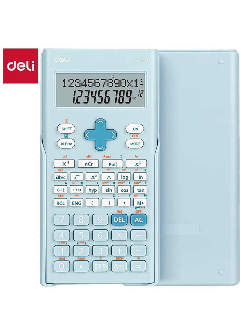 Deli - Deli E1700 Exam-Compliant Scientific Calculator with 240 Functions, 10+2 Dual Line Display & 5-Year Warranty - Blue - Image 1